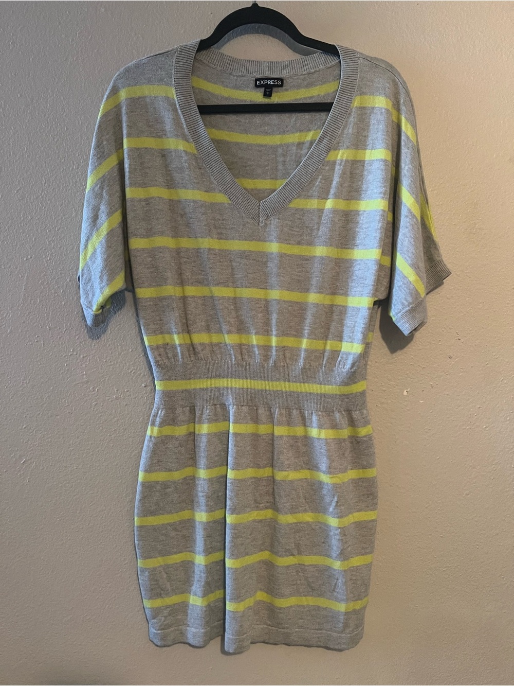 Express Gray Tunic Dress with Yellow Stripes